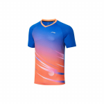 Li Ning Logo V-kaelusega Kiiresti kuivav L&uuml;hikeste varrukatega Tavaline T-s&auml;rk Unisex T-s&auml;rgid Ere-sinine Fluorestseeruv-oranž AAYT031-2 XXXL