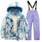 Laste mood Suusakomplekt Poiste ja t&uuml;drukute paksendatud veekindel soe suusakost&uuml;&uuml;m Jope ja p&uuml;ksid komplekt 8 lilla