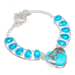 Natural Tibetan Turquoise, Topaz 925 Sterling Silver Jewelry Necklace 18 m7v96