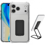 Coque de Protection - BOOLING - pour iPhone 17 Pro Max - Silicone Transparent avec Support M&eacute;tal Noir puhas
