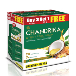 Chandrika Ayurveda Seep Klassikaline K&auml;sit&ouml;&ouml;seep Looduslikult S&auml;rava Terve Naha Jaoks 3tk x 125g + (1NX75g Tasuta)