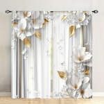 2 tk Elegantne Lille- ja Kuldlehega Valgust Filtreerivat Pol&uuml;ester Kardinat Tunneliga, Elutuppa, Magamistuppa, K&ouml;&ouml;ki ja Vannituppa 53x116cm(2pcs)