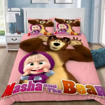 Masha ja Karu 3D-prinditud tekikott padjap&uuml;&uuml;r Voodipesukomplekt &Uuml;heinimese T&auml;iskasvanu Queen King Magamistoa Dekooriks AU Single 140x210cm