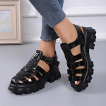Suvemood Gladiaator Naiste kitsas rihmaga ristseotud platvorm kandiline kand Peep Toe Rooma disain Seksikad k&uuml;psed kingad naistele naistele 35 must