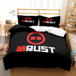 Rust Game Logo Voodipesu Komplekt &Uuml;heinimese Twin Full Queen King Suuruses Pol&uuml;ester Magamistoa Tekikate T&auml;iskasvanute Laste Tekikott Tekikate Komplekt EU Single(135*200cm)3pcs