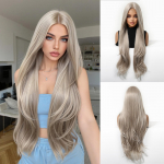 Pikad kuldblondid s&uuml;nteetilised parukad Looduslikult lainelised juuksed Parukad naistele Keskosa Kuldne Cosplay peoparukas Kuumakindel kunstjuus