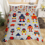 Robot Pehme Tekikate Komplekt Karbis Kosmoserobot Voodipesu Komplekt Patchwork Transformer Futuristlik Masin Soe Tekikate Twin T&auml;ielik Poisile 140*210cm Gb-Single