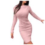 Talvine pl&uuml;&uuml;sis soe kampsun kleit Naiste pikkade varrukatega &uuml;mmarguse kaelusega kleidid peokleit Bodycon minikleit L roosa