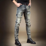 Vintage Heavy Wash Work Mood Meeste Teksad Meeste S&uuml;gises kraabitud ja kulunud Trend &otilde;hukesed p&uuml;ksid V&auml;ikeste s&auml;&auml;redega p&uuml;ksid 28