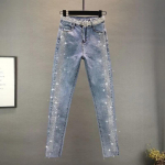 Naiste Kevad S&uuml;gis Streetwear Kitsad P&uuml;ksid Vintage Kitsad Teemantidega K&otilde;rge V&ouml;&ouml;koht Pahkluuni Ulatuvad Teksap&uuml;ksid Vabaaja Denim P&uuml;ksid S