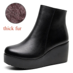 7cm V&auml;ike Suurus 33-43 Mugavad Ehtsad Nahast Saapad Naiste Platvormkingad 2024 Talv Keskmise Kontsaga Ankle Boots Kontorisse 43 black