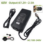 67.2V2.5A Kiirlaadija 60V K&auml;ru jaoks harley Citycoco 16S 60V Liitiumaku GX16 Pistikuga Jahutusventilaatoriga 100-240V Korea