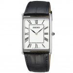 SEIKO k&auml;ekell meestele ruudukujuline disain kvarts SWR049 valge sihver must nahkrihm