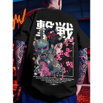 Meeste &uuml;legabariidiline T-s&auml;rk Suvi 2026 Jaapani Oni mask Samurai graafiline tr&uuml;kk Streetwear Hip Hop L&otilde;tv l&otilde;ige T-s&auml;rk Y2K Tipp 5XL must