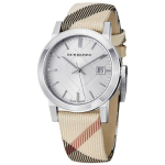Burberry The City valge sihverplaadi ja pruuni nahkrihmaga k&auml;ekell naistele BU9113 h&otilde;be