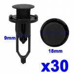 30X 9mm plastist needid, surut&uuml;&uuml;pi hoidiku kinnituse kaitseraua tihvti klambrid Toyota jaoks 30pcs must