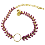 7bis [Q1446] - Bracelet artisanal 'Boho' violet dor&eacute; (&eacute;pi de bl&eacute;) -  16 cm 6 mm lilla