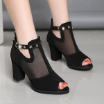 Suvekingad Seksikad Naiste K&otilde;rged Kontsad Naiste Sandaalid Needid Suvised Peep toe Naiste Peokingad Kandiline konts 7cm 35 must