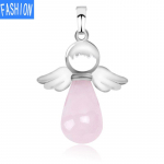 Looduslikust kivist kaelakee ripats, tilgakujuline kristall, loov naiselik inglitiib rosequartz