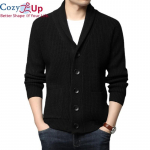 Cozy Up meeste lambavillast pikkade varrukatega salli kraega kardigan kampsun M must