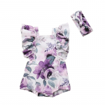 Suvised beebit&uuml;drukute lillemustrilised riided vasts&uuml;ndinu sasitud l&uuml;hikeste varrukatega body koos peapaelaga imiku &uuml;hes t&uuml;kis kombinesoonid S