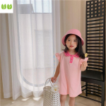 Vabaaja laste seelik, &uuml;hev&auml;rviline t&uuml;drukute polokleit l&uuml;hikeste varrukatega kootud kleit 100cm roosa