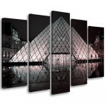 Viieosalise pildiga l&otilde;uendiprint Louvre Paris Prantsusmaal 100x70 must