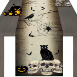 Halloweeni lauajooksja kummitus kassi pealuu nahkhiire vares &auml;mblik lauajooksja k&ouml;&ouml;gilaua kaunistus puhkuseks siseruumides peoks 150x33cm