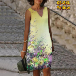 Naiste V-kaelusega suvine v&auml;ike, v&auml;rskete lilledega prinditud kleit vabaaja varrukateta mood vabaaja vabad seksikad kleidid, suur suurus XS-8XL XS sinine