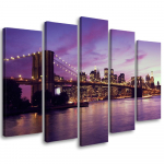 Viieosaline pildil&otilde;uenditr&uuml;kk New York Brooklyn Bridge Purple 100x70 lilla