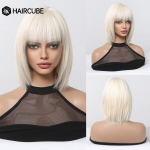 HAIRCUBE L&uuml;hikesed sirged s&uuml;nteetilised parukad Valge plaatinakiust parukas koos tukkidega naistele igap&auml;evased Cosplay kuumakindlad parukad