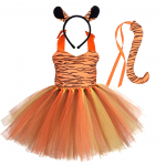 V&auml;ikelaste beebit&uuml;drukute loomade s&uuml;nnip&auml;evapidu Tutu kleit lastele metsateemaline kaelkirjak lehm tiiger-sebra leopardimustriline cosplay kost&uuml;&uuml;m Tiger Print Dress-9T-10T&Animal Cosplay
