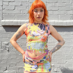 Seksikas v&otilde;rgust perspektiiv suvine uus abstraktne mustriga kaelaga varrukateta mood top S sinine