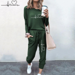 Naiste Spordidress Crewneck Spordi&uuml;likonnad Kevads&uuml;gis vabaaja dressipluusid ja p&uuml;ksid Kaheosalised komplektid S roheline