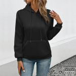 S&uuml;gis- ja talvine naiste dressipluus tasku kapuutsiga vabaaja kapuutsiga pullover dressipluus pikkade varrukatega top S must