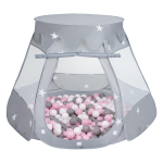 Selonise m&auml;ngutelk 105x90cm/300 palli lossimaja pop-up ballpit plastikpallid lastele, hall:valge/hall/pulberroosa 105x90cm/300 balls