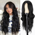 Miss Wig pikk must laineline parukas naistele Keskosa lokkis laineline parukas Naturaalse v&auml;limusega s&uuml;nteetilisest kuumuskindlast kiust parukas igap&auml;evaseks peol kasutamiseks 65cm