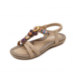 Naiste Naiste sandaalid Elastne riba Retro Bohemian Beads Lameda kontsaga libisemisvastased sandaalid 41 aprikoosi