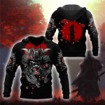 Moodne Jaapani Sakura Samurai meeste kapuuts 3D prindiga pikkade varrukatega dressipluus Unisex Hip Hop Streetwear T&otilde;mblukuga mantel XS