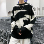 S&uuml;gis Talv Meeste Vintage Kampsun Must Valge Streetwear Vabaaja Pullover Harajuku High Street Top L must