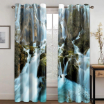 Looduslikud maastikud Lumi M&auml;gi J&auml;rv Mets Pilv P&auml;ike juga 3D-prinditud kardinad Magamistoa Hotelli stuudioaknale 100W130H(CM)40x51in&Grommet Top gray