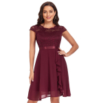 Naiste kokteilikleidid Lilleline pits, &uuml;mara kaelusega &scaron;ifoonist seelik, lindiga v&ouml;&ouml;koht, hepburni stiilis &otilde;htukleit XL burgundiapunane