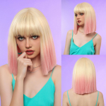ALAN EATONi l&uuml;hikesed sirged Bob parukad Bang Ombre Platinum ja roosade naturaalsete s&uuml;nteetiliste juustega, igap&auml;evased blondid Cosplay kuumakindlad kiud