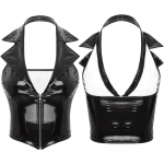 Naiste Wet Look Crop Top Nahast l&auml;ikiv korsett rinnahoidja l&uuml;hikeste varrukateta vestiga klubir&otilde;ivaste kost&uuml;&uuml;m M must