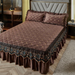 Luksuslik paksu sametist tepitud voodi seelik tikitud voodikate Pehme l&uuml;hike pl&uuml;&uuml;s King-suuruses voodilina ilma padjap&uuml;&uuml;rita 1pc Skirt 200x220cm kohv