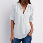 S&auml;rk V-kaelusega t&otilde;mblukk Suure suurusega naiste T-s&auml;rk pikkade varrukatega avara &scaron;ifooni s&auml;rk S valge