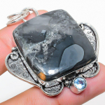Natural Maligano Jasper, Blue Topaz 925 Sterling Silver Pendant 2.25 w4n84