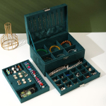 Suur 3-kihiline ehtekarp nahast viimistlusega hoiustamissahtlikapp kaelakee korraldaja 24*17*11cm roheline