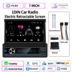 Universaalne 1D autoraadio, 7-tolline elektriline sisset&otilde;mmatav puuteekraan MP5-m&auml;ngija Juhtmeta Carplay Mirror Link Multimeedia Autoraadio