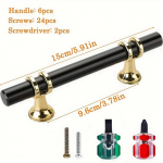 6 tk roostevabast terasest kapi k&auml;epidet, mustad ja kuldsed kapi k&auml;epidemed, mustad sahtli k&auml;epidemed, k&ouml;&ouml;gikummi riistvara k&auml;epidemed kruvide ja kruvikeerajaga 6pcs - 5.91in